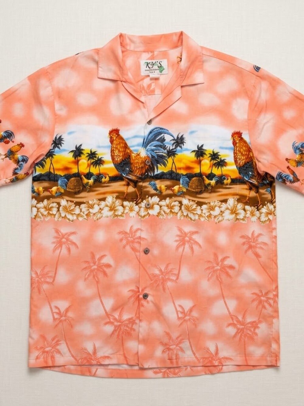 KY'S Rooster Print Hawaiian Shirt size L